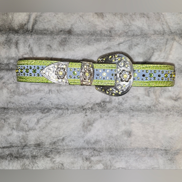 Ariat Other - Ariat girls leather jeweled belt green and blue size 26/65 F107046